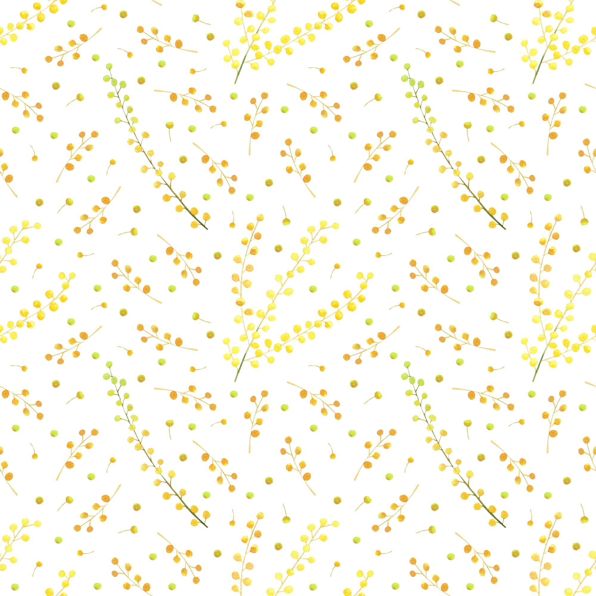 Seamless mimosa flowers and branches pattern